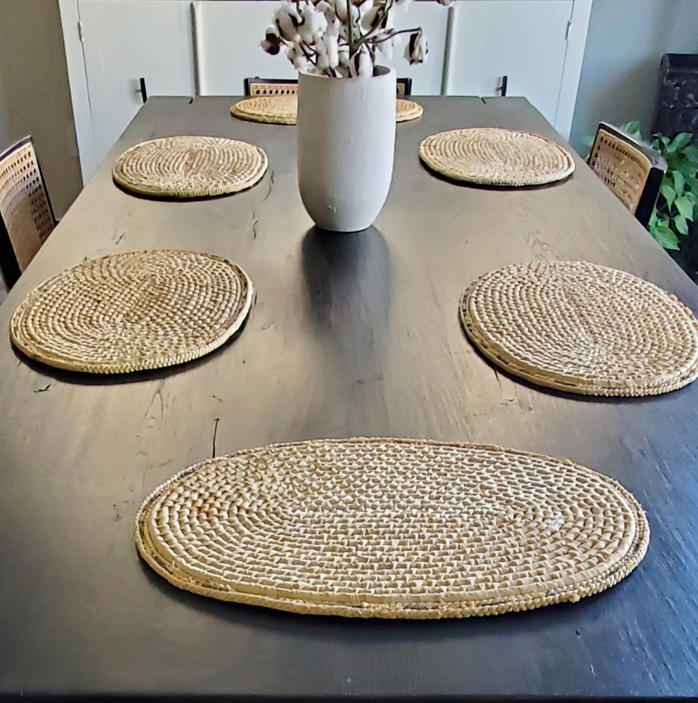 6 Thick Oval Woven Table Placemats, Natural, 12"×18" EUC